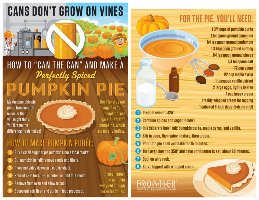 Make a Pumpkin Pie from an actual pumpkin with these instructions from Frontier Co-Op!